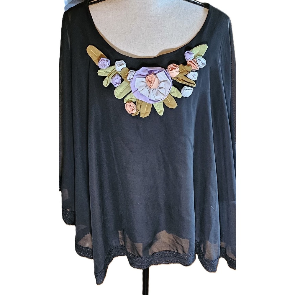 Patty La Belle SZ 2X Sheer Poncho Overlay W/Tank Lining Floral Boho,Flowy